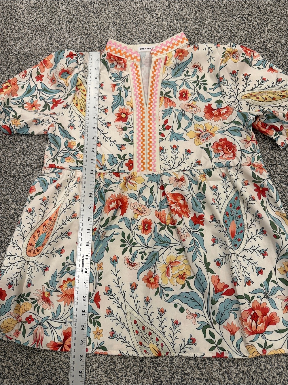 Cherry Betty Cottagecore Boho Floral Popover Top with Mandarin Collar Size S - Picture 10 of 11